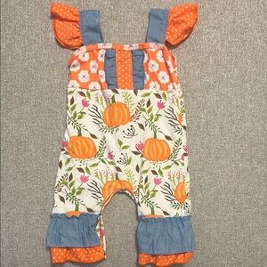 Floral Pumpkin Print Kids Romper